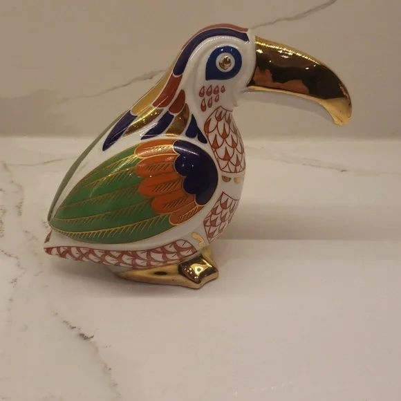 Vintage Set of 2 Unbranded Rooster and Parrot Ceramic Multi Color Gold - Picture 3 of 16